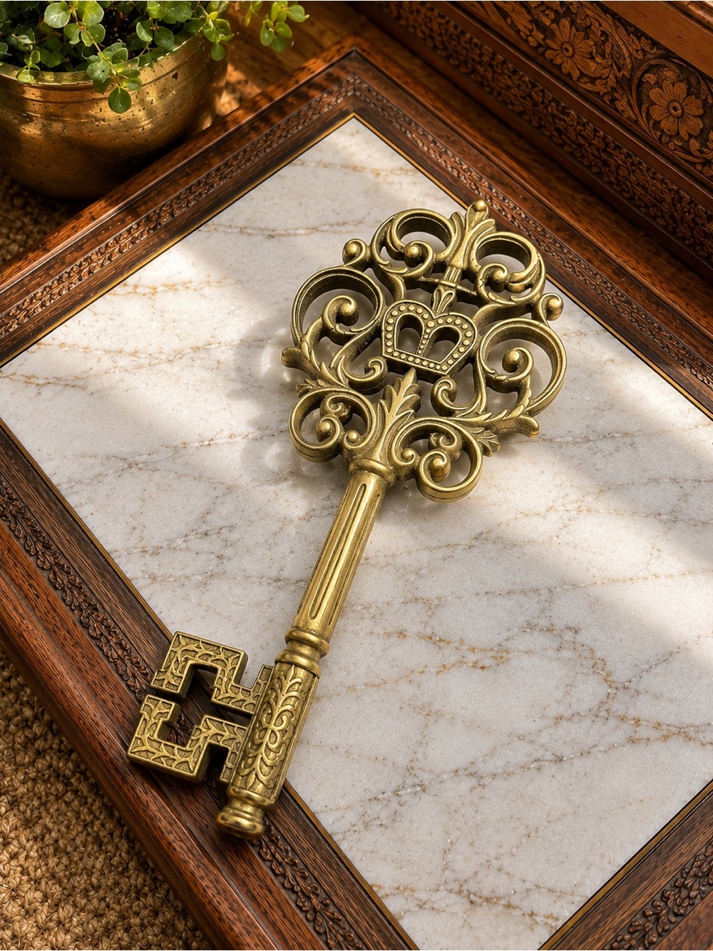 Ornate Decorative Wall Key - Brass Gold Accent